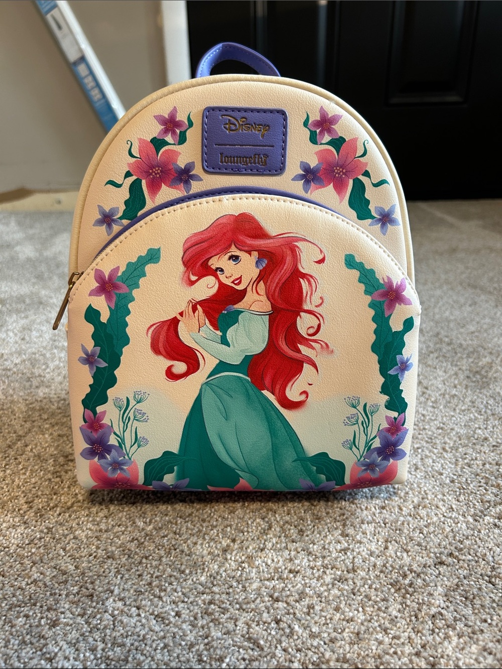 Hot Topic Disney Ariel Cream Backpack with Red Hair and Teal Dress